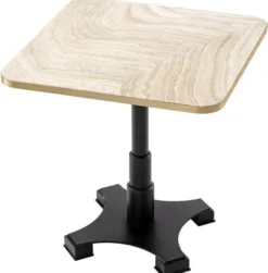 Casa Padrino Luxus Esstisch Beige / Messing / Schwarz 75 x 75 x H. 75,5 cm - Quadratischer Küchentisch mit Travertin Tischplatte - Esszimmer Möbel - Luxus Möbel - Luxus Einrichtung
