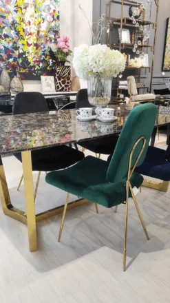 Casa Padrino Luxus Esstisch Braun / Gold 200 x 100 x H. 75 cm - Esszimmer Tisch mit Kunstmarmor Tischplatte - Esszimmer Möbel - Luxus Möbel - Luxus Einrichtung