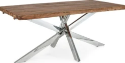 Casa Padrino Luxus Esstisch Braun / Silber 180-260 x 90 x H. 77 cm - Ausziehbarer Küchentisch mit Massivholz Tischplatte und Edelstahl Beinen - Esszimmer Möbel - Küchen Möbel - Luxus Möbel