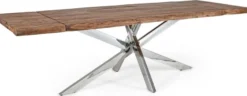 Casa Padrino Luxus Esstisch Braun / Silber 180-260 x 90 x H. 77 cm - Ausziehbarer Küchentisch mit Massivholz Tischplatte und Edelstahl Beinen - Esszimmer Möbel - Küchen Möbel - Luxus Möbel