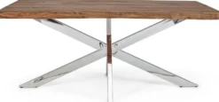 Casa Padrino Luxus Esstisch Braun / Silber 180-260 x 90 x H. 77 cm - Ausziehbarer Küchentisch mit Massivholz Tischplatte und Edelstahl Beinen - Esszimmer Möbel - Küchen Möbel - Luxus Möbel