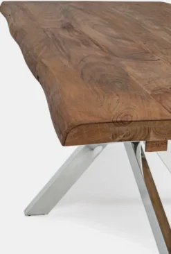 Casa Padrino Luxus Esstisch Braun / Silber 180-260 x 90 x H. 77 cm - Ausziehbarer Küchentisch mit Massivholz Tischplatte und Edelstahl Beinen - Esszimmer Möbel - Küchen Möbel - Luxus Möbel