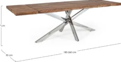 Casa Padrino Luxus Esstisch Braun / Silber 180-260 x 90 x H. 77 cm - Ausziehbarer Küchentisch mit Massivholz Tischplatte und Edelstahl Beinen - Esszimmer Möbel - Küchen Möbel - Luxus Möbel