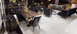 Casa Padrino Luxus Esstisch Dunkelbraun / Gold 220 x 110 x H. 81 cm - Rechteckiger Massivholz Küchentisch - Esszimmer Möbel - Luxus Möbel - Luxus Einrichtung