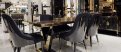 Casa Padrino Luxus Esstisch Dunkelbraun / Gold 220 x 110 x H. 81 cm - Rechteckiger Massivholz Küchentisch - Esszimmer Möbel - Luxus Möbel - Luxus Einrichtung