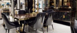 Casa Padrino Luxus Esstisch Dunkelbraun / Gold 220 x 110 x H. 81 cm - Rechteckiger Massivholz Küchentisch - Esszimmer Möbel - Luxus Möbel - Luxus Einrichtung