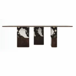 Casa Padrino Luxus Esstisch Dunkelbraun / Schwarz / Weiß / Messing 240 cm - Esszimmer Möbel