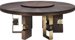 Casa Padrino Luxus Esstisch Dunkelbraun / Messing Ø 160 x H. 76 cm - Runder Massivholz Esszimmertisch - Italienische Luxus Esszimmer Möbel - Luxus Einrichtung - Luxus Qualität - Made in Italy