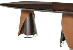Casa Padrino Luxus Esstisch Dunkelbraun / Grau / Hellbraun / Gold 240 x 113 x H. 79,5 cm - Massivholz Esszimmertisch mit Tischplatte in Marmoroptik - Esszimmer Möbel - Luxus Möbel