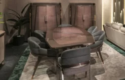 Casa Padrino Luxus Esstisch Grau / Gold 252 x 112 x H. 79 cm - Massivholz Esszimmertisch - Esszimmer Möbel - Luxus Möbel - Luxus Einrichtung