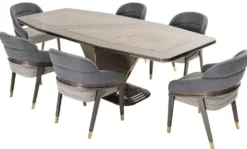 Casa Padrino Luxus Esstisch Grau / Gold 252 x 112 x H. 79 cm - Massivholz Esszimmertisch - Esszimmer Möbel - Luxus Möbel - Luxus Einrichtung