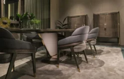 Casa Padrino Luxus Esstisch Grau / Gold 252 x 112 x H. 79 cm - Massivholz Esszimmertisch - Esszimmer Möbel - Luxus Möbel - Luxus Einrichtung