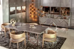 Casa Padrino Luxus Esstisch Grau / Kupfer 210 x 100 x H. 75 cm - Rechteckiger Küchentisch mit Massivholz Tischplatte und Metallbeinen - Esszimmer Möbel - Küchen Möbel - Luxus Möbel