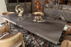Casa Padrino Luxus Esstisch Grau / Kupfer 210 x 100 x H. 75 cm - Rechteckiger Küchentisch mit Massivholz Tischplatte und Metallbeinen - Esszimmer Möbel - Küchen Möbel - Luxus Möbel