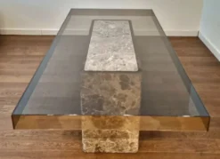 Casa Padrino Luxus Esstisch Grau 200 x 100 x H. 75 cm - Marmor Küchentisch mit Glas Tischplatte - Esszimmer Möbel - Marmor Möbel - Luxus Möbel