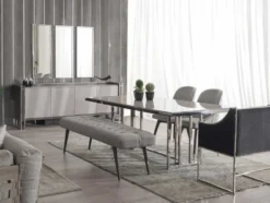 Casa Padrino Luxus Esstisch Grau / Silber 210 x 105 x H. 75 cm - Rechteckiger Küchentisch - Esszimmer Möbel - Küchen Möbel - Luxus Möbel - Luxus Einrichtung