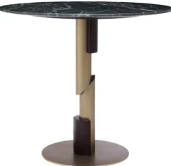 Casa Padrino Luxus Esstisch Grün / Messingfarben / Dunkelbraun Ø 85 x H. 76 cm - Runder Esszimmertisch mit Marmorplatte - Esszimmer Möbel - Luxus Qualität