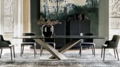 Casa Padrino Luxus Esstisch Hochglanz Schwarz / Titanfarben 240 x 120 x H. 75 cm - Esszimmertisch mit hochwertiger Keramik Tischplatte - Moderne Esszimmer Möbel - Luxus Qualität - Made in Italy