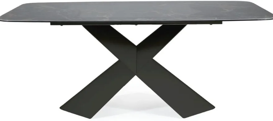 Casa Padrino Luxus Esstisch mit gehärteter Glaskeramik Tischplatte Schwarz-Braun / Matt Schwarz 180 x 95 x H. 76 cm - Luxus Küchentisch - Esszimmer Möbel - Luxus Möbel
