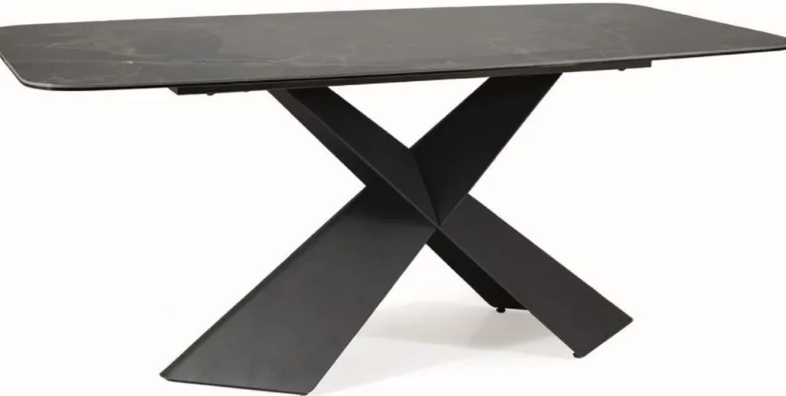 Casa Padrino Luxus Esstisch mit gehärteter Glaskeramik Tischplatte Schwarz-Braun / Matt Schwarz 180 x 95 x H. 76 cm - Luxus Küchentisch - Esszimmer Möbel - Luxus Möbel