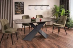 Casa Padrino Luxus Esstisch mit gehärteter Glaskeramik Tischplatte Schwarz-Braun / Matt Schwarz 180 x 95 x H. 76 cm - Luxus Küchentisch - Esszimmer Möbel - Luxus Möbel