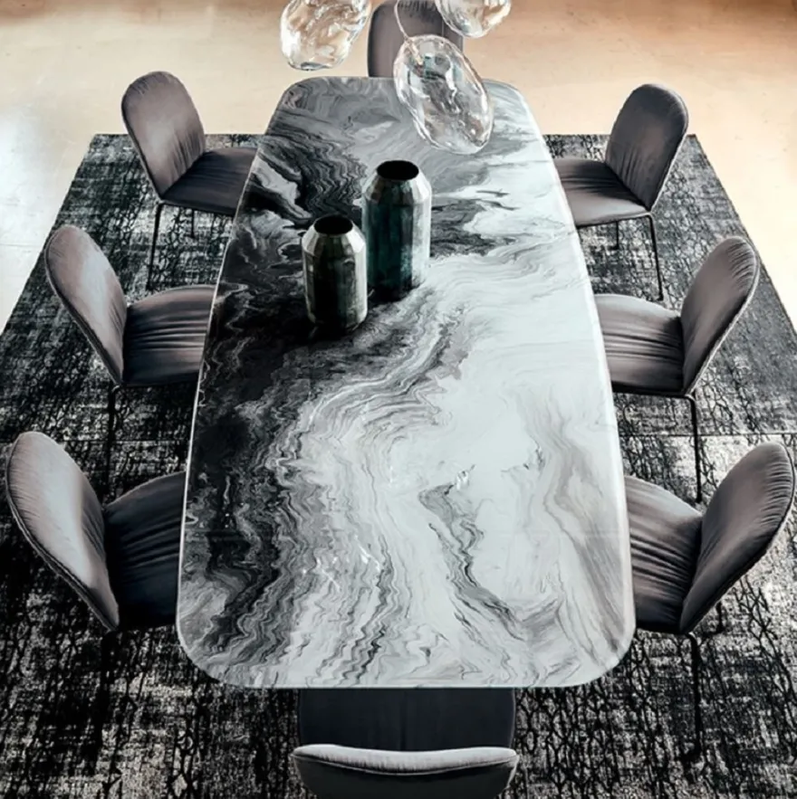 Casa Padrino Luxus Esstisch Mehrfarbig / Schwarz 300 x 120 x H. 75 cm - Moderner Esszimmertisch mit Glasplatte - Luxus Esszimmer Möbel - Luxus Qualität - Made in Italy