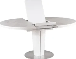 Casa Padrino Luxus Esstisch Matt Weiß / Grau / Silber 120-160 x 120 x H. 76 cm - Moderner ausziehbarer Esszimmertisch mit Keramikplatten in Marmoroptik - Küchen Möbel
