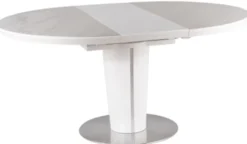 Casa Padrino Luxus Esstisch Matt Weiß / Grau / Silber 120-160 x 120 x H. 76 cm - Moderner ausziehbarer Esszimmertisch mit Keramikplatten in Marmoroptik - Küchen Möbel