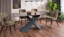 Casa Padrino Luxus Esstisch mit gehärteter Glaskeramik Tischplatte Schwarz / Matt Schwarz 160-240 x 95 x H. 76 cm - Ausziehbarer Küchentisch - Esszimmer Möbel - Luxus Möbel