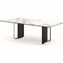Casa Padrino Luxus Esstisch mit Keramik Tischplatte Weiß / Braun / Bronze 240 cm