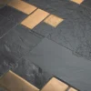 Casa Padrino Luxus Esstisch Mehrfarbig / Schwarz Ø 120 x H. 76 cm - Runder Küchentisch mit Schieferplatten & Keramik Fliesen