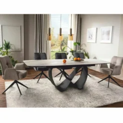Casa Padrino Luxus Esstisch Matt Weiß / Matt Schwarz 160-240 cm - Ausziehbar