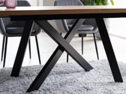 Casa Padrino Luxus Esstisch Naturfarben / Matt Schwarz 160-200 x 90 x H. 76 cm - Ausziehbarer Küchentisch - Esszimmer Möbel - Küchen Möbel - Luxus Möbel