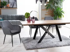 Casa Padrino Luxus Esstisch Naturfarben / Matt Schwarz 160-200 x 90 x H. 76 cm - Ausziehbarer Küchentisch - Esszimmer Möbel - Küchen Möbel - Luxus Möbel
