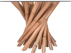 Casa Padrino Luxus Esstisch Naturfarben Ø 120 x H. 80 cm - Runder Bambus Küchentisch mit Glasplatte - Esszimmer Möbel - Bambus Möbel - Luxus Möbel - Luxus Esszimmer Einrichtung