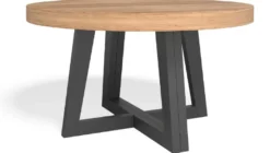 Casa Padrino Luxus Esstisch Naturfarben / Schwarz 140-320 x 140 x H. 77 cm - Runder ausziehbarer Massivholz Konferenztisch - Esszimmer Möbel - Büro Möbel - Massivholz Möbel - Luxus Möbel