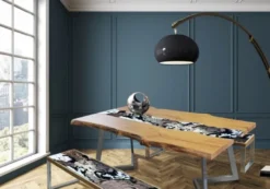 Casa Padrino Luxus Esstisch Naturfarben / Mehrfarbig / Silber 200 x 100 x H. 75 cm - Moderner Massivholz Tisch mit edlem Lavastein und Edelstahl Gestell - Esszimmmer Möbel - Luxus Qualität