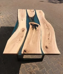Casa Padrino Luxus Esstisch Naturfarben / Blau / Schwarz 160 cm