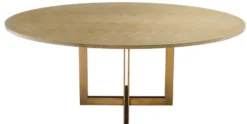 Casa Padrino Luxus Esstisch Naturfarben / Messing 200 x 120 x H. 76 cm - Ovaler Küchentisch - Luxus Esszimmer Möbel