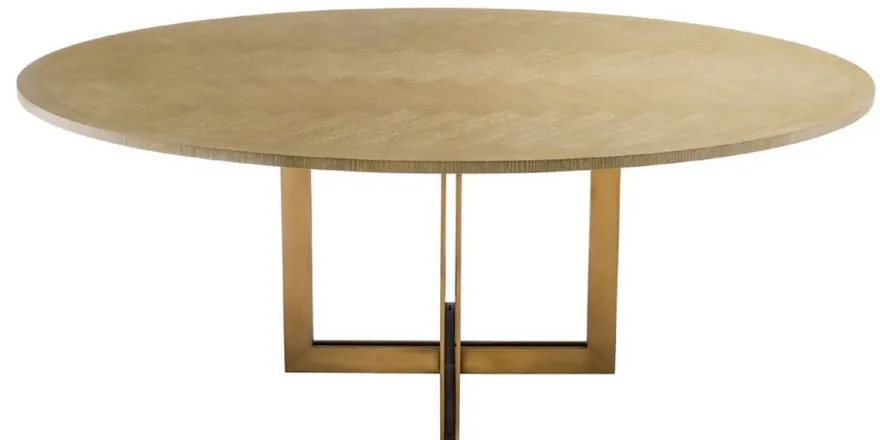 Casa Padrino Luxus Esstisch Naturfarben / Messing 200 x 120 x H. 76 cm - Ovaler Küchentisch - Luxus Esszimmer Möbel