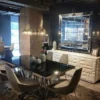 Casa Padrino Luxus Esstisch Silber / Schwarz 200 x 100 x H. 77 cm - Rechteckiger Edelstahl Küchentisch mit Glasplatte - Esszimmer Möbel - Luxus Möbel - Luxus Einrichtung