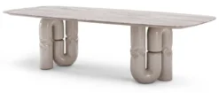 Casa Padrino Luxus Esstisch Silbergrau / Khaki 260 x 120 x H. 76 cm - Esstisch mit Travertin - Moderne Esszimmer Möbel - Luxus Qualität