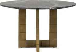 Casa Padrino Luxus Esstisch Schwarz / Gold Ø 130 x H. 76 cm - Runder Küchentisch mit Marmorplatte - Esszimmer Möbel - Luxus Möbel