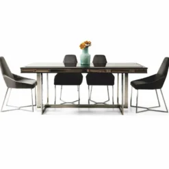 Casa Padrino Luxus Esstisch Schwarz / Silber 208 cm - Luxus Esszimmer Möbel