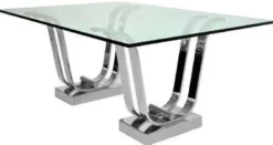 Casa Padrino Luxus Esstisch Silber 220 x 120 x H. 75 cm - Rechteckiger Metall Küchentisch mit Glasplatte - Esszimmer Möbel - Küchen Möbel - Luxus Möbel