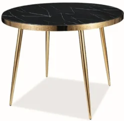 Casa Padrino Luxus Esstisch Schwarz / Gold Ø 100 x H. 75 cm - Runder Esszimmertisch mit Glasplatte in Marmoroptik - Esszimmer Möbel - Küchen Möbel
