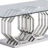 Casa Padrino Luxus Esstisch Silber 220 x 120 x H. 75 cm - Rechteckiger Metall Esszimmertisch mit Glasplatte - Esszimmer Möbel - Luxus Möbel