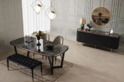 Casa Padrino Luxus Esstisch Schwarz / Kupfer 165-205 x 104 x H. 78 cm - Ausziehbarer Küchentisch - Esszimmer Möbel - Esszimmer Einrichtung - Luxus Möbel - Luxus Einrichtung