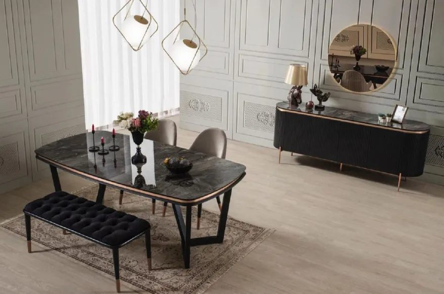 Casa Padrino Luxus Esstisch Schwarz / Kupfer 165-205 x 104 x H. 78 cm - Ausziehbarer Küchentisch - Esszimmer Möbel - Esszimmer Einrichtung - Luxus Möbel - Luxus Einrichtung