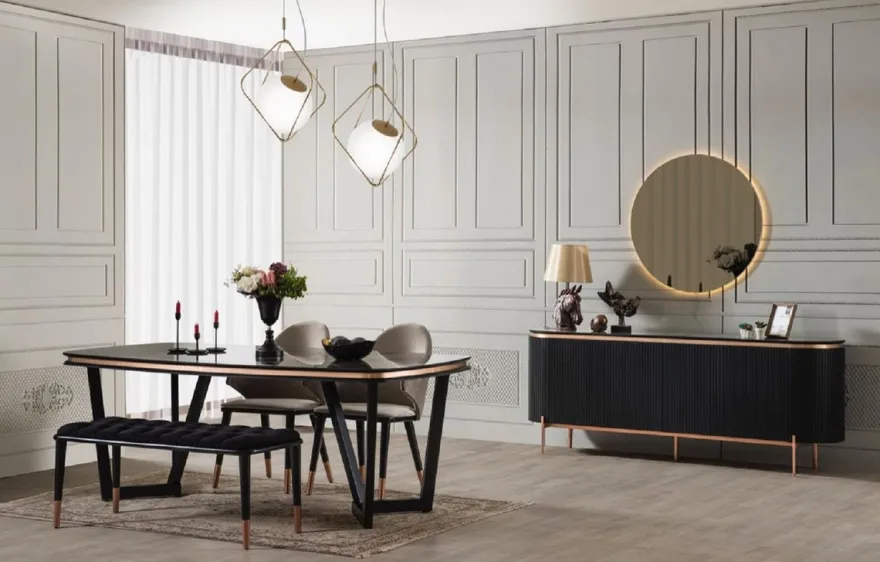Casa Padrino Luxus Esstisch Schwarz / Kupfer 165-205 x 104 x H. 78 cm - Ausziehbarer Küchentisch - Esszimmer Möbel - Esszimmer Einrichtung - Luxus Möbel - Luxus Einrichtung